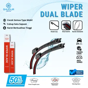 Shudur Wiper Mobil Dual Blade 2 Lapis Karet Frameless Model Double Blade Tanpa Rangka Besi Untuk Semua Jenis Mobil Kiri dan Kanan Universal Windshield Pembersih Kaca Kendaraan Depan