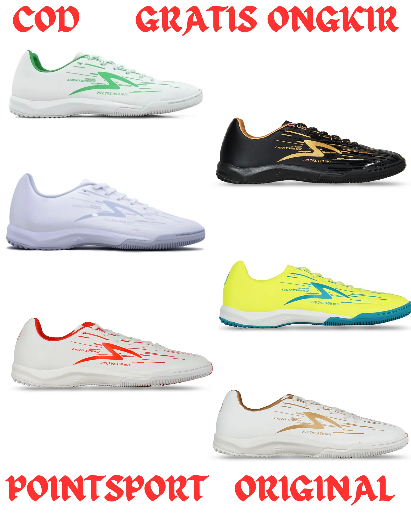 SEPATU FUTSAL SPECS LIGHTSPEED REBORN IN WHITE/PALE GOLD,WHITE/EMPEROR RED