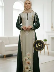 Dress Wanita Muslim Gamis Motif Sultan Kekinian Simple Elegan Lebaran 2026 Bahan Nabila Twill Anti UV