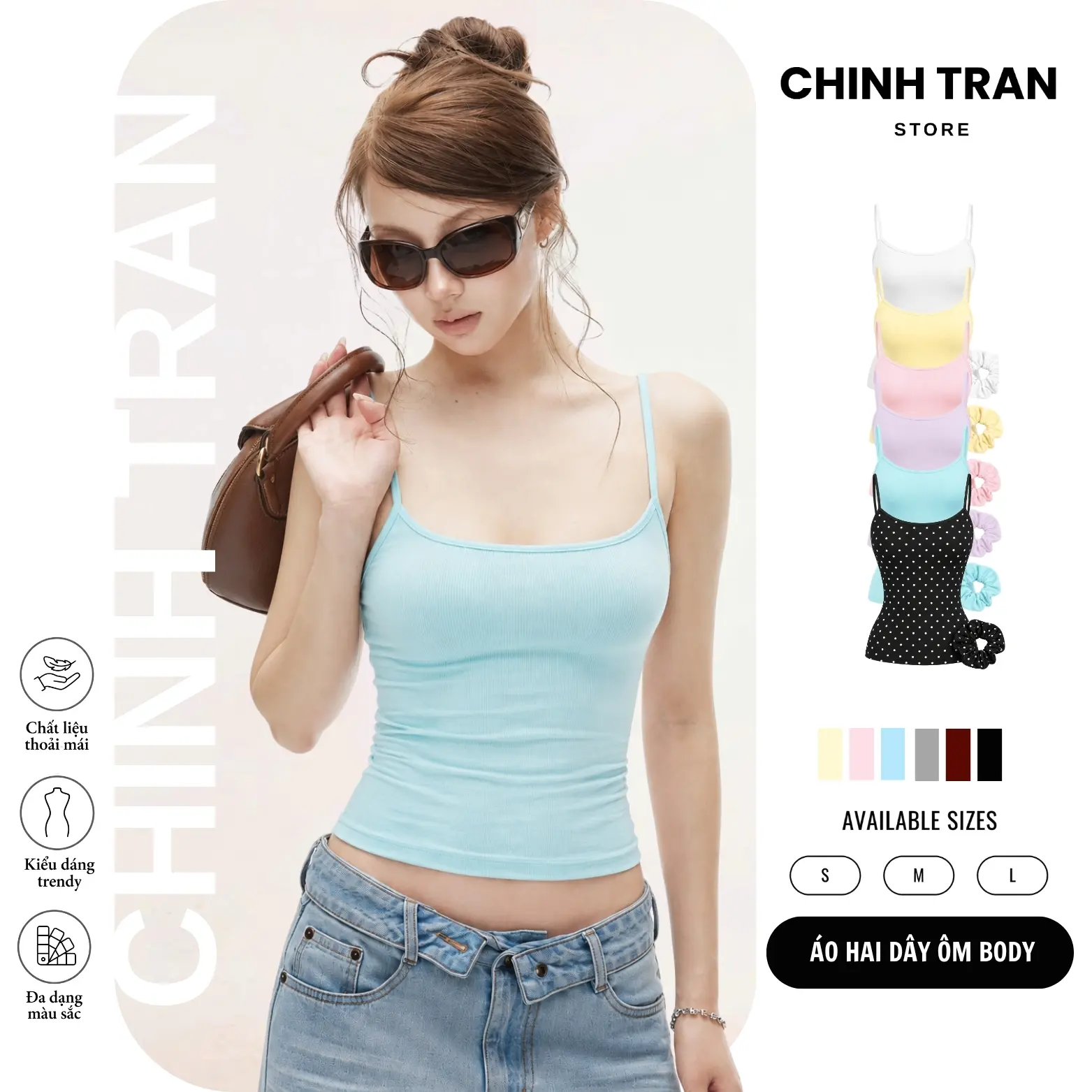 [TẶNG CỘT TÓC] Áo Hai Dây Nữ Basic Ôm Body Chất Thun Cotton Co Giãn Mềm Mỏng Nhiều Màu
