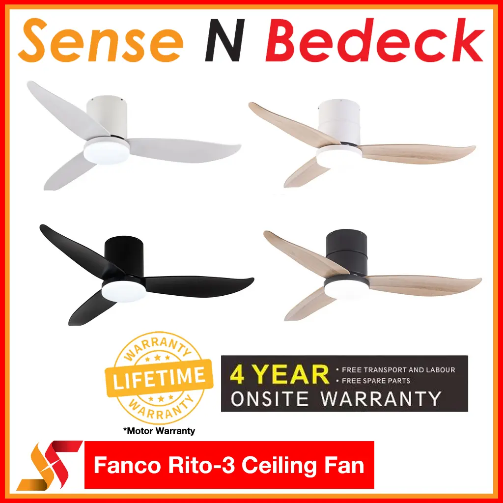 Fanco Rito-3 (46"/52") DC Ceiling Fan with Tri-colour LED and Remote Control Plus optional WiFi / Smart Function