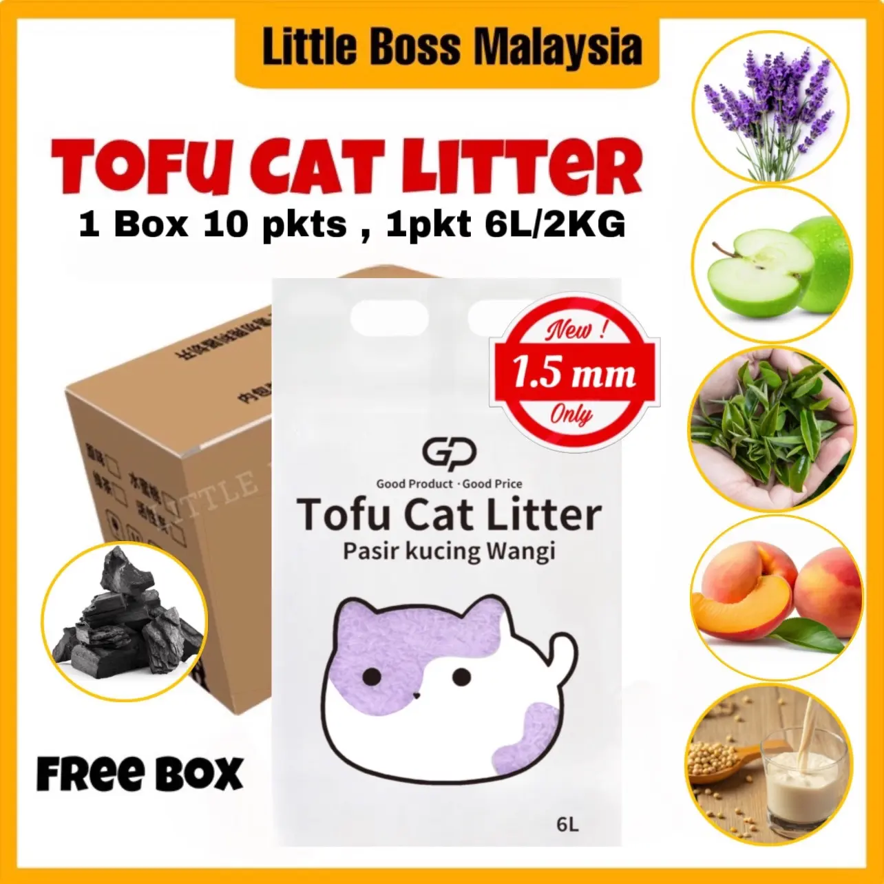 1 BOX GP Premium Tofu Cat Litter/ Kucingku Tofu Cat Litter/Tofu Cat Litter Sand/Pasir kucing pasir  kucing gumpal tofu  litter