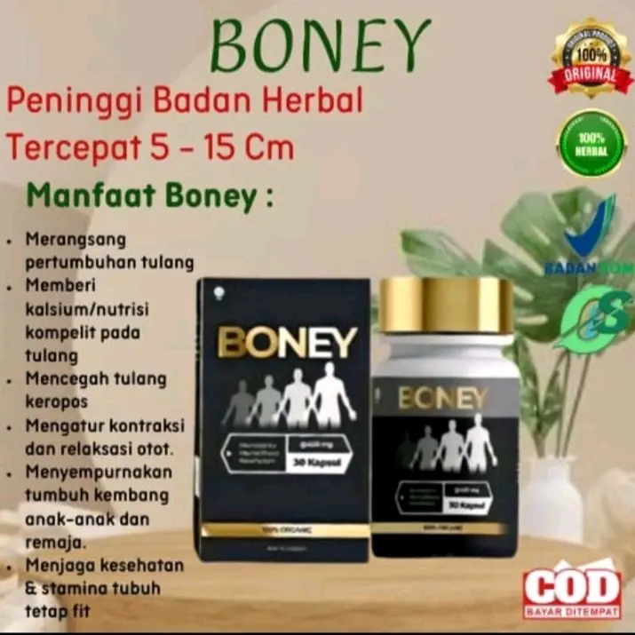 BONEY PENINGGI BADAN SUPLEMEN KESEHATAN TULANG PRIA & WANITA NAIK 5-15 CM AMAN BPOM TERBAIK TERRARIS ORIGINAL