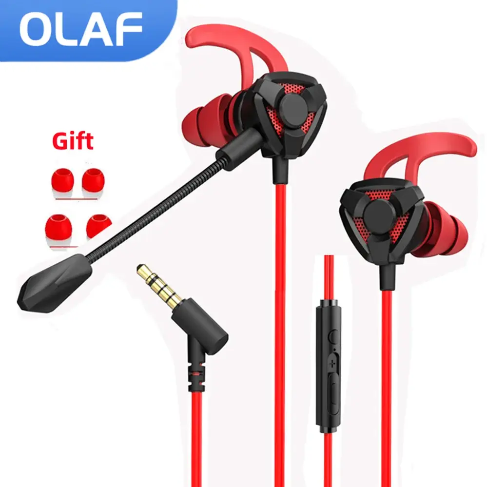 OLAF 3.5mm Wired Headphones Gaming Headset Bass Stereo Gamer Earphones Noise Cancelling Earbuds With Dual Mic In-ear Handfree Audio Electronic