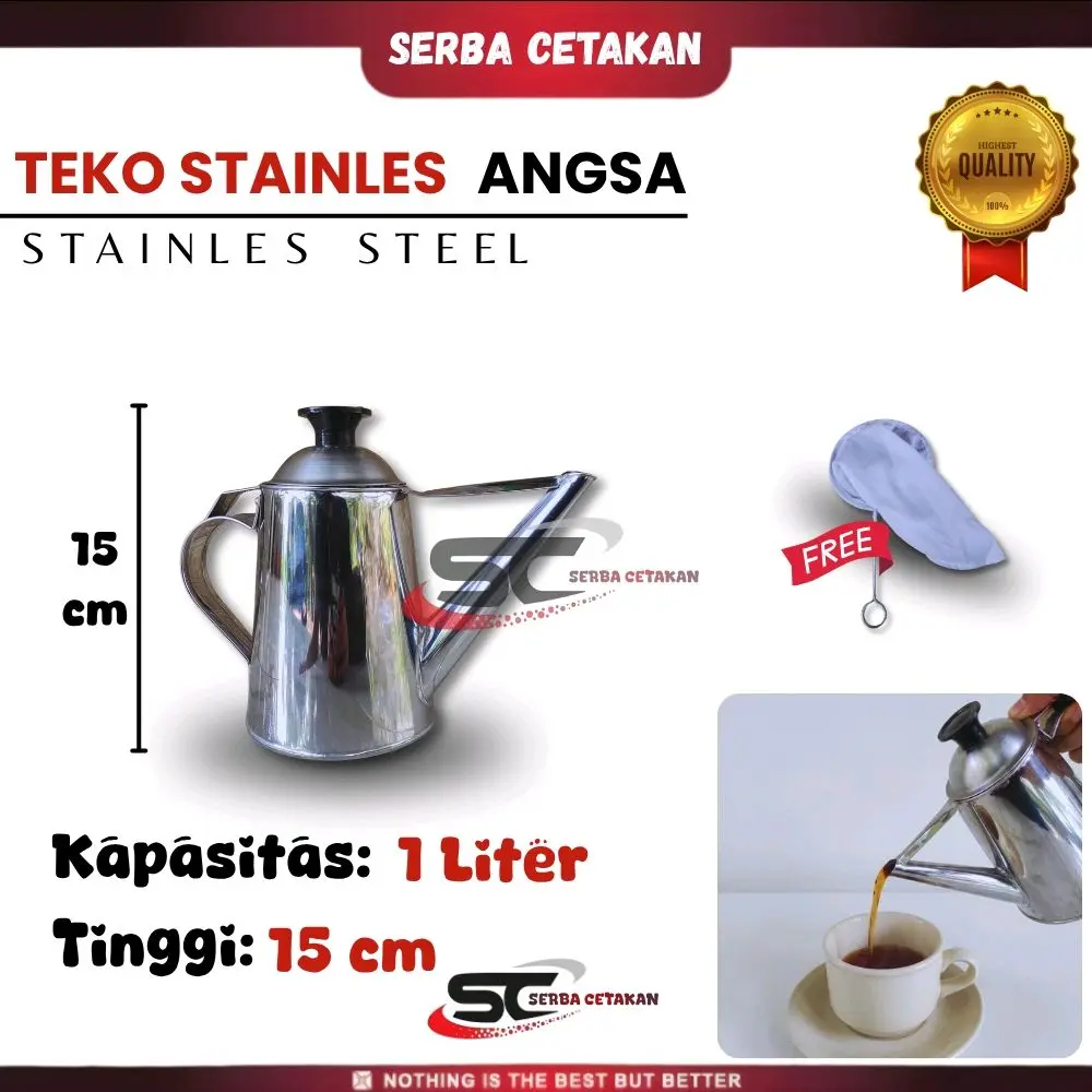 Teko Thai Tea Angsa 15cm 1 Liter+saringan kain termurah teko teh tarik corong panjang Bahan stainless steel