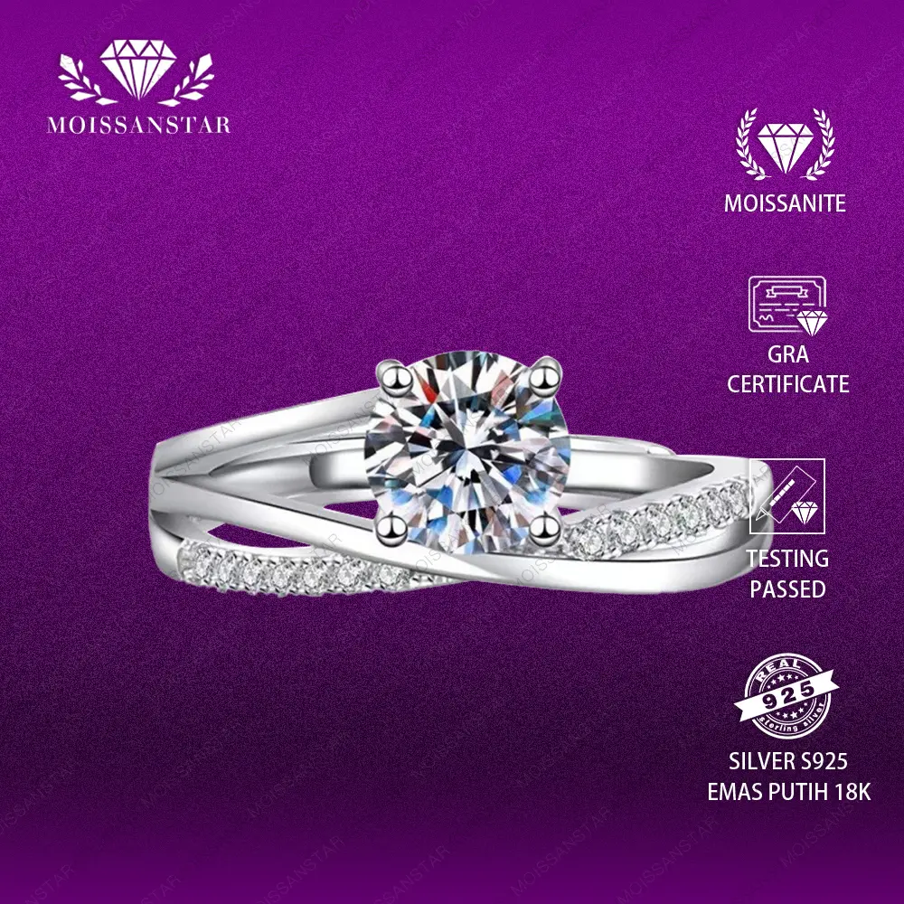 OS4-IDO-R77-S Cincin Wanita Moissan Star Permata Moissanite Premium Silver S925 Dilapisi Emas Putih Sertifikat GRA Asli Garansi 1 Tahun Berkualitas Tinggi High Quality Anti Luntur Karat Berubah Warna Aksesoris Perhiasan Cincin Nikah Free Box