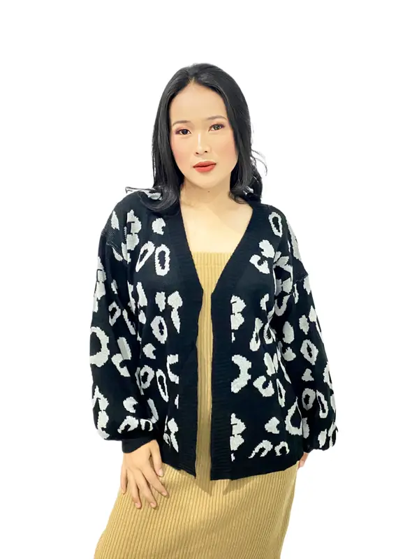 PREMIUM leopard Cardigan Rajut Vintage Cheetah Knitwear Panjang Oversize Outer Atasan Wanita 2