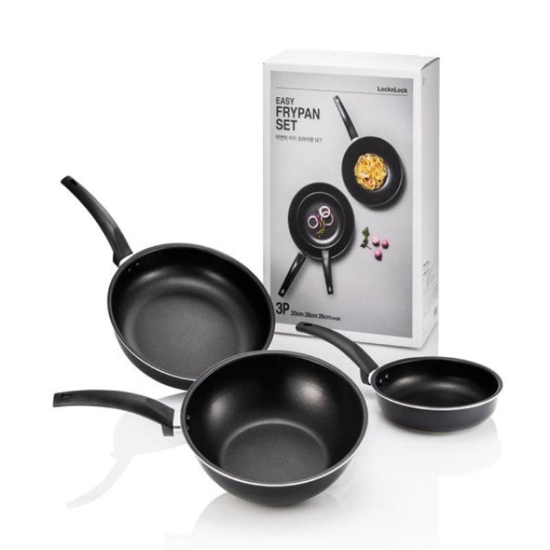 KHÔNG DÙNG ĐƯỢC BẾP TỪ Bộ 3 chảo Lock&Lock - LEY1283S3 Easy Frypan 3PSET 20CM+28CM+26CM - Hàng chính hãng
