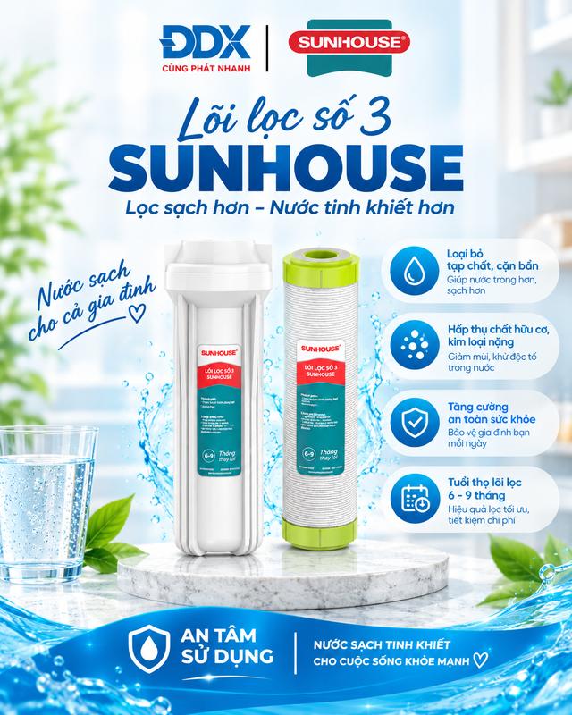 Lõi lọc R.O Sunhouse số 3 | Lõi CTO Carbon cải thiện vị nước, nâng cao chất lượng nước uống