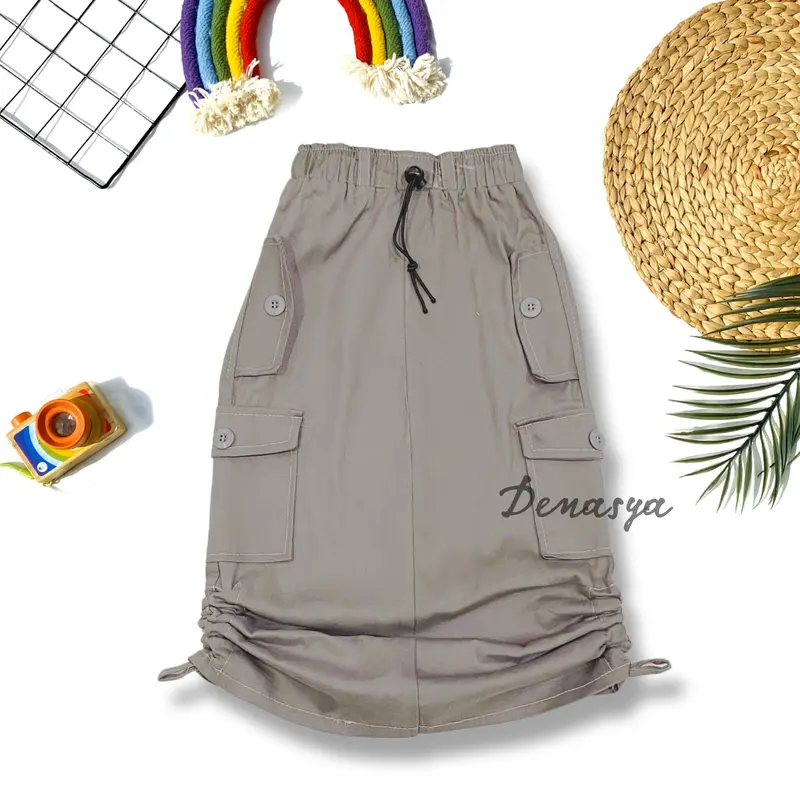 ROK CARGO ANAK PEREMPUAN KEKINIAN / ROK CARGO KATUN SERUT ANAK 1-12 TAHUN / ROK PANJANG ANAK PEREMPUAN IMPORT 4