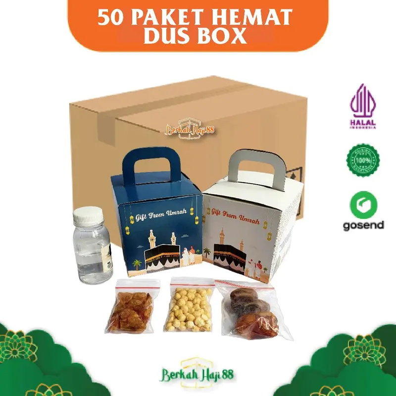 Paket Hemat Oleh Oleh Haji dan Umroh Dus Box per 50 pcs - Makanan Kering untuk Kado - Food, Gift 0