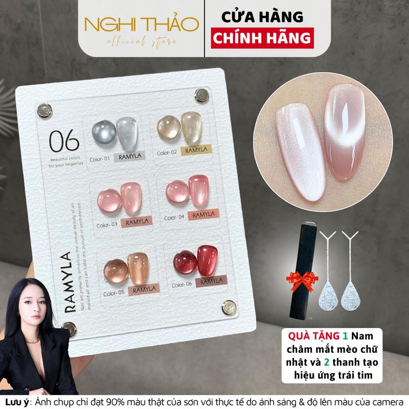 Set sơn gel mắt mèo ánh trăng cực quang RAMYLA 6 màu [Tặng nam châm chữ nhật + thanh hơ trái tim]