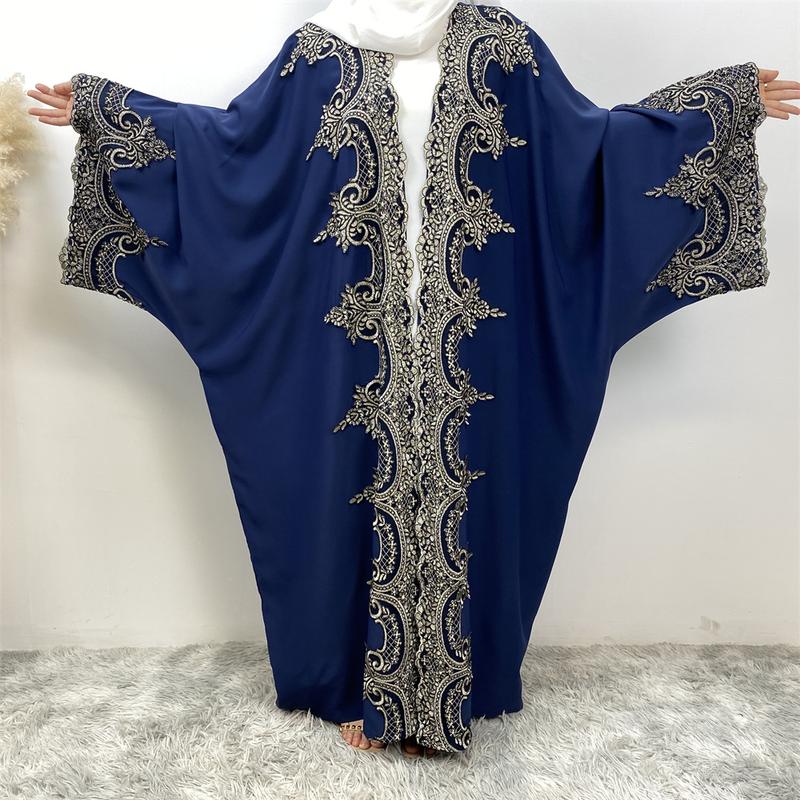 Product Introduction of 1417#  Modern Dubai Embroidery Big Cuff Nida Batwing Sleeve Modest Fashion Butterfly Abaya 14