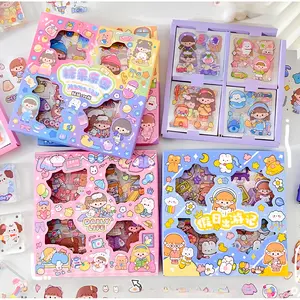 (PAKET 10 BOX) Stiker Korean Karakter Kartun Lucu Sticker Aesthetic 2D Anti Air Bahan PET Sudah Cutting No Repeat Stiker Botol Hp Stationery Cute Stickers - Paper