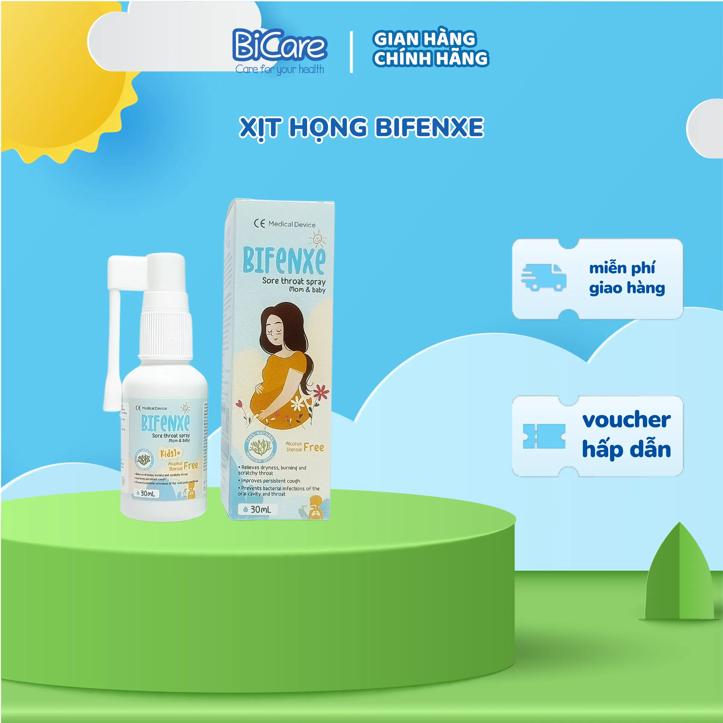 BiCare - Xịt Họng Bifenxe - Xịt Họng Không Cay - Đẩy Bay Viêm Hô Hấp Cho Bé - date T10/2025