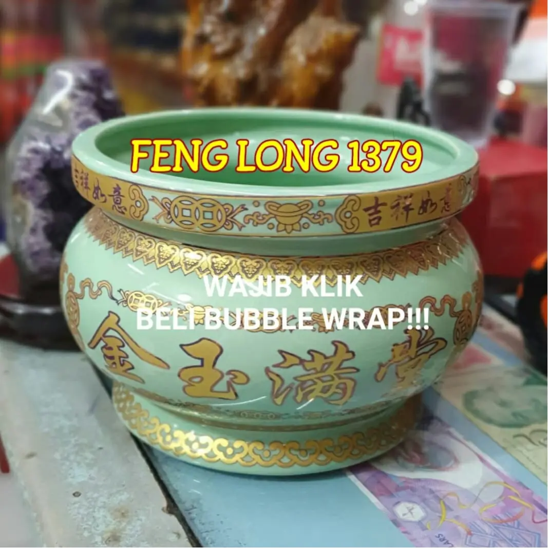 Hiolo Tempat Hio Dupa Cao Cai Yuan Bao Keramik Hijau Emas Uk.7 Inchi