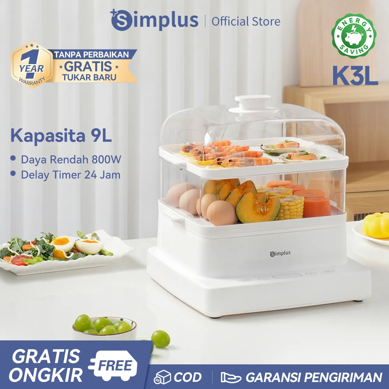 【GUNCANG 5.5 SUBSIDI 3X LIPAT】Simplus Food Steamer Pengkukus Listrik 2 Tingkat Kapasitas 12L Daya Listrik 1200W Pemanasan Cepat Multifungsi 3 Pengaturan Suhu Layar Sentuh Tampilan Digital Elektronik Transparan Pemanas Hingga 24 jam DZEG003