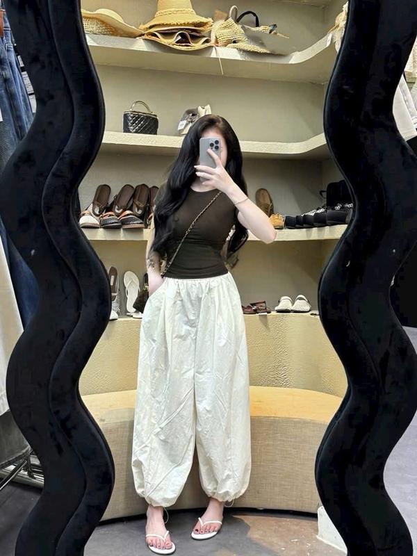 Set Bộ Nữ áo Thun zip cộc tay mix quần  suông có dây rút bomber chất liệu gió mềm mại (dây rút bên trong ống) - MS283