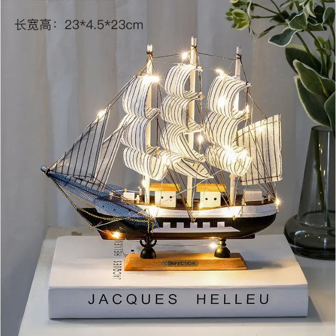 Home Decor Model perahu layar kayu kerajinan ruang tamu kantor kerajinan Mediterania angin Mediterania ornamen kreatif dekoratif Wooden sailing model