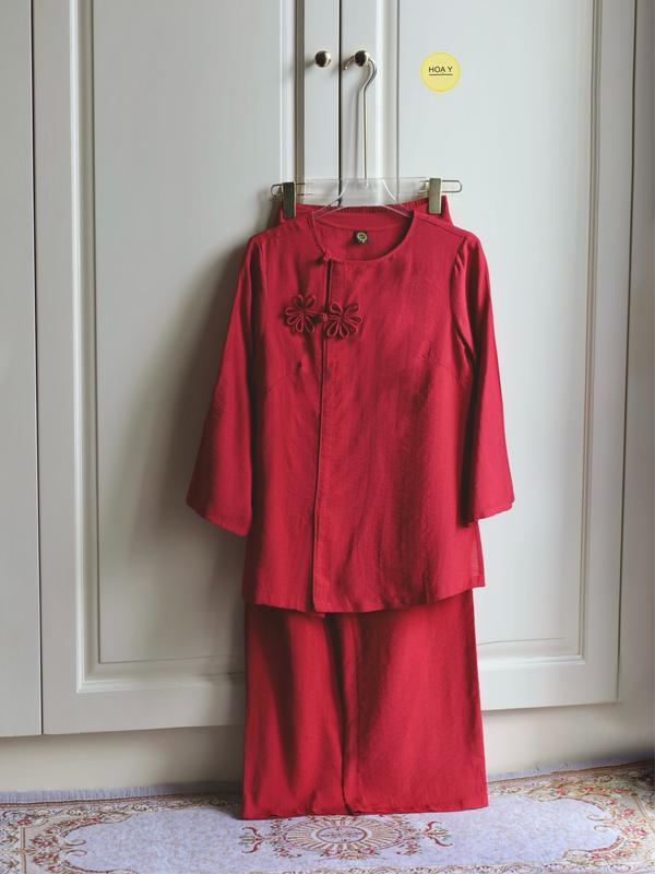 DL131 TRƠN ĐỎ chất linen Họa Y Pháp Phục bộ Đồ Lam Đi chùa - Phật Tử Nữ - Chất lụa cao cấp- bigsize Truyền Thống Thường thanh Lịch hoa mai sen trung niên áo bà ba cho mẹ mặc tết dài trang phục mới nhất