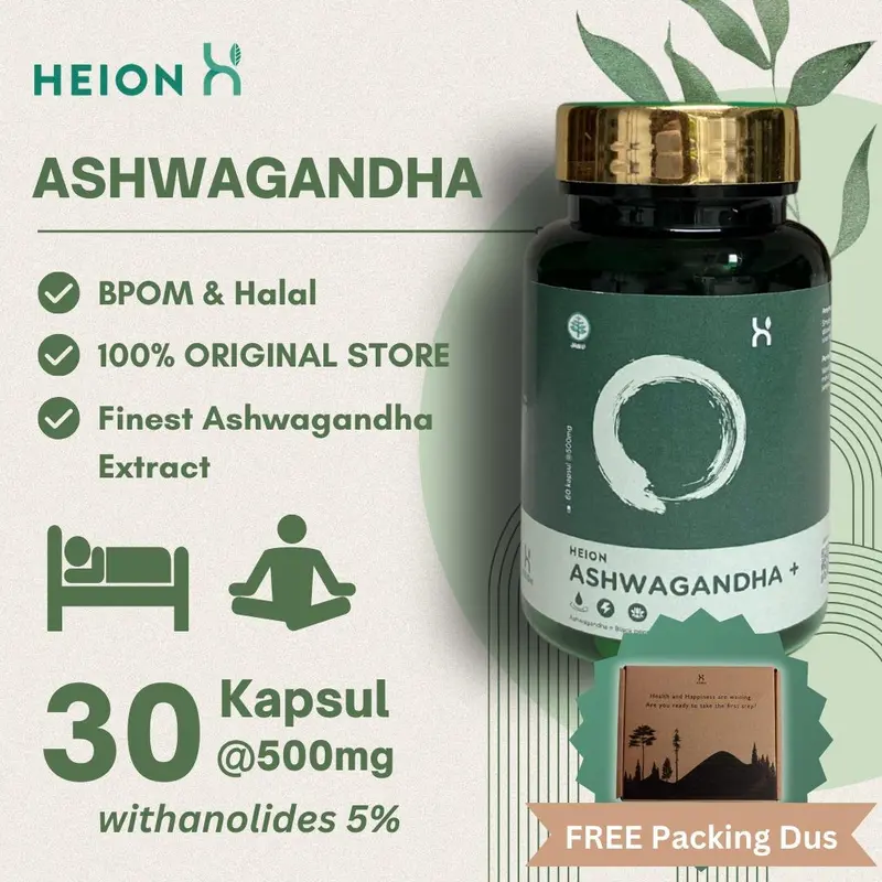 HEION Ashwagandha + 30 Kapsul - SUPLEMENT KESEHATAN MAKANAN ASHWAGANDA EXTRACT ANXIETY STRESS RELIEF SLEEP Extract @500mg BPOM by HEION OFFICIAL 8