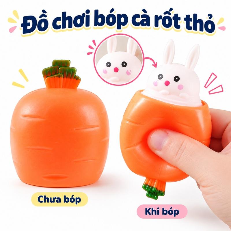 Đồ Chơi Giải Tỏa Căng Thẳng Cà Rốt Thỏ Bóp Nặn TPR Cao 6cm Rộng 4.3cm Đàn Hồi Mềm Dẻo Cho Bé Giải Trí Thư Giãn Giảm Stress