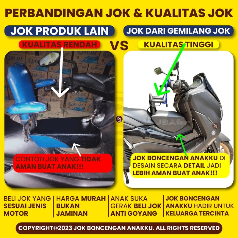 Kursi Jok Boncengan Anak Dudukan Portable Motor Matic YAMAHA NMAX NEW 2020 - 2024 Dilengkapi Besi Sandaran Tangan dan Punggung juga Sabuk Pengaman Busa Empuk Tebal PNP Anti-Goyang Rangka Dudukan SNI 3