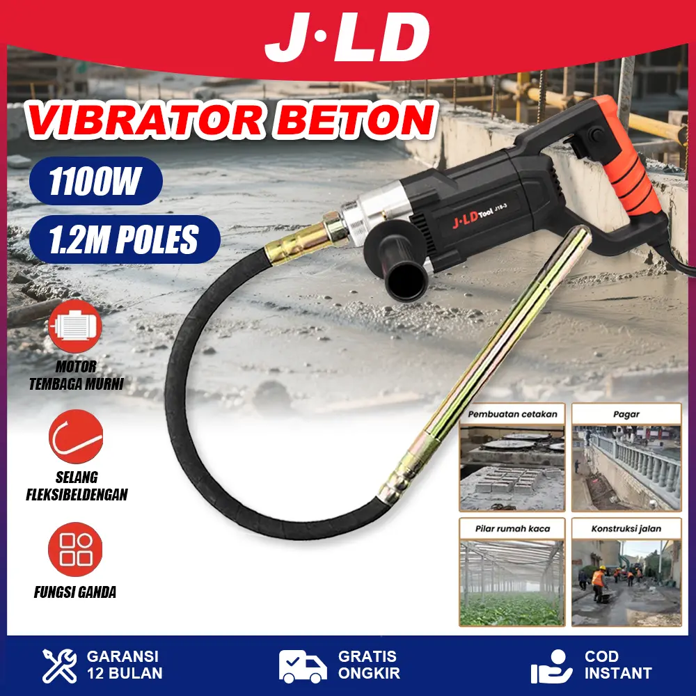 JLD Mesin Bor Pemadat Cor Alat Beton Electric JLD J18-3 Kontruksi Tukang Getar Pengecoran - Daya Listrik 1100 Watt