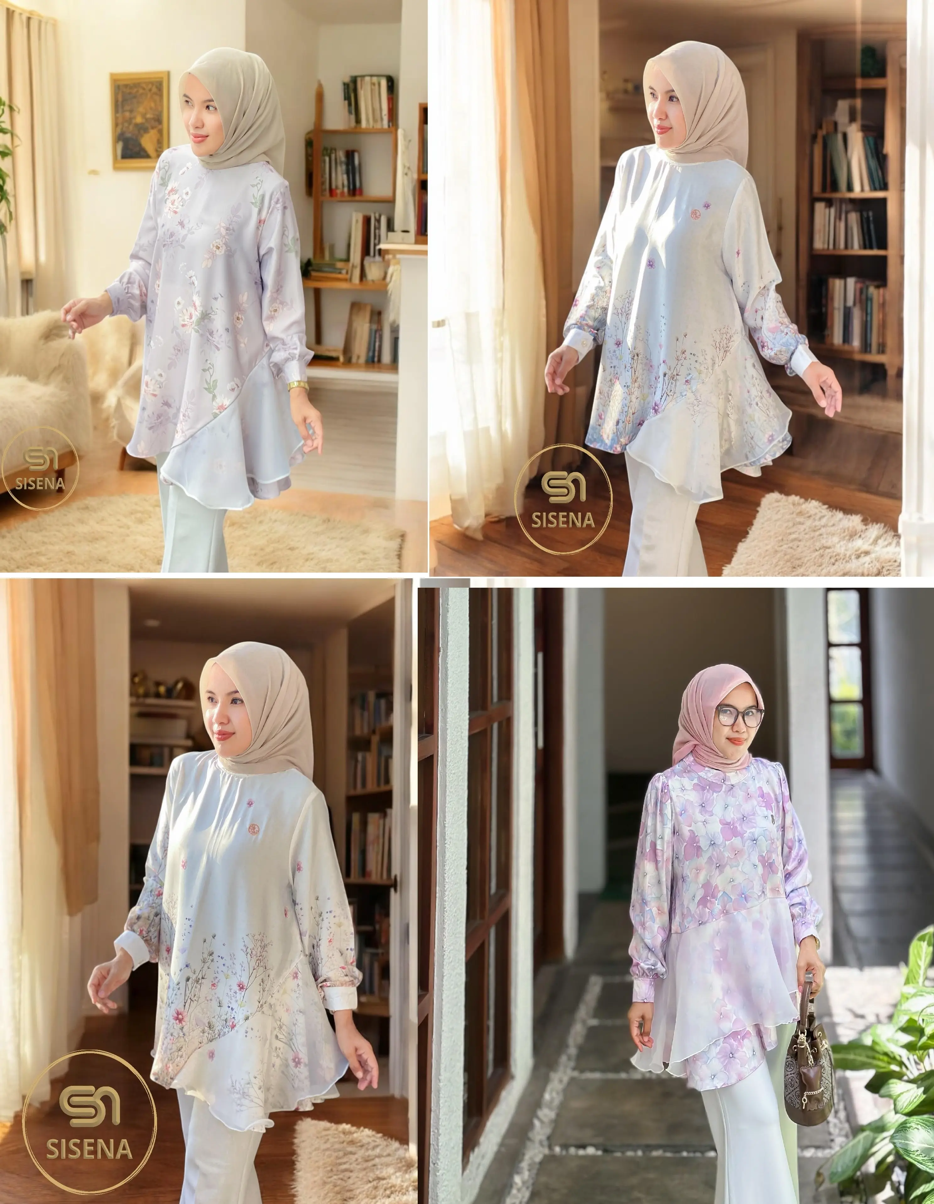 Sisena tunik blouse terbaru silk silky organza premium motif terbaru Heaven Andin Lizzi series by Si Se Na