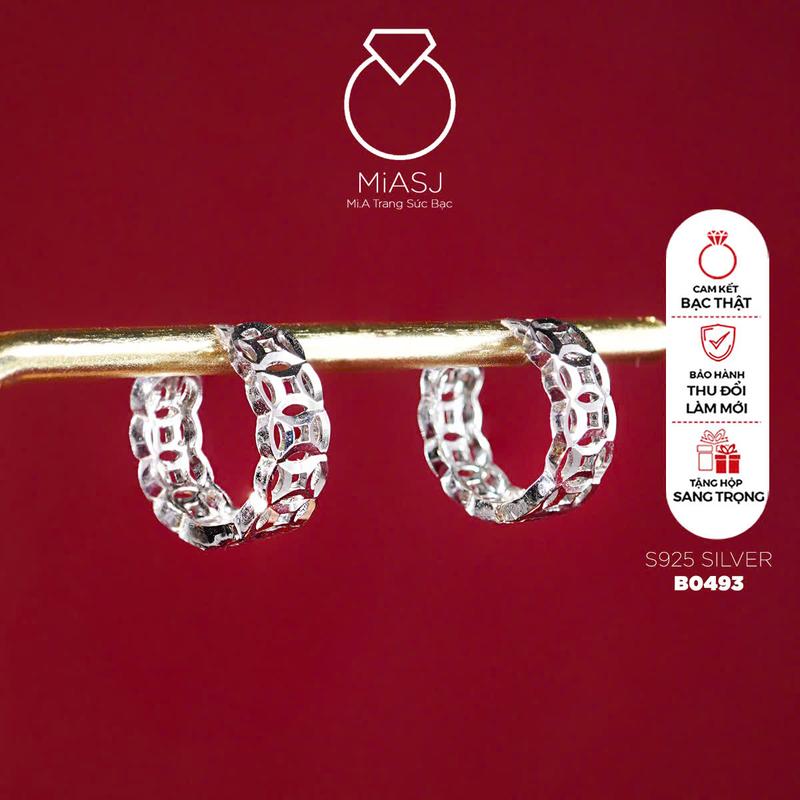 B0493 - Bông tai khoen kim tiền Bạc S925 xi bạch kim thanh lịch cao cấp MiASJ