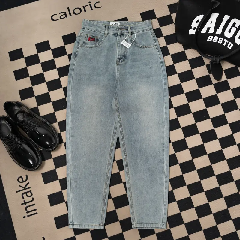 (VẢI QC-CAO CẤP) Quần Baggy Jean Nữ Kiểu Dáng Trơn Thêu Nơ Lưng Cao Vải Không Co Giãn Chất Mềm 7