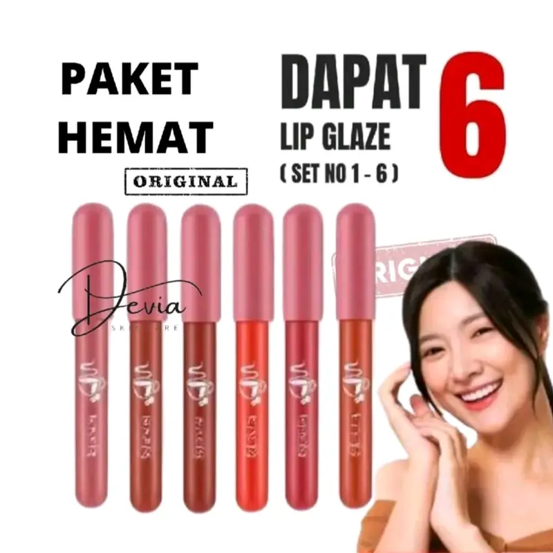 Paket 6 Pcs Lipstik Lip Glaze Waterproof Tahan Lama - Gloss - Lipstick 0