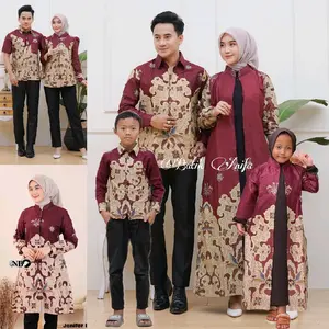 Baju Batik Couple Pasangan Keluarga Kekinian 2025 Motif Jenifer Amerald Burgundy Katun Premium