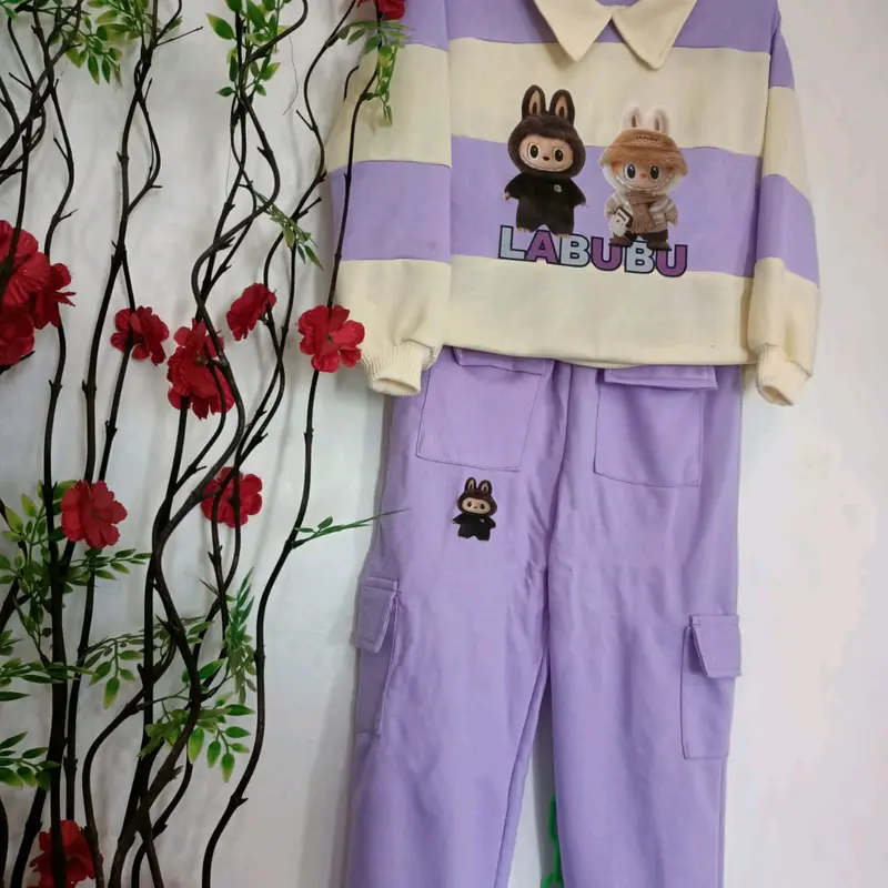 Setelan Pakaian Anak Celana cargo Baju Perempuan Kargo Salur DTF Sablon, Usia 3-10 Tahun - Fashion 1