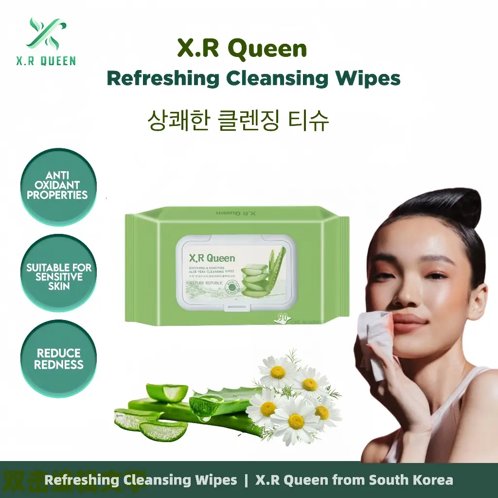 X.R Queen Refreshing Cleansing Wipes - dengan Green Tea Extract - Tisu Tebal Pembersih Wajah Untuk Menghapus Makeup Waterproof Aging Remover Niacinamide Cleaning Cleanser Removal Kotoran