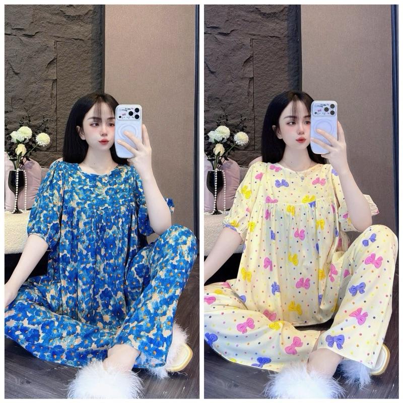 Khánh An Shop Babydoll KA162 - Đồ Bộ Tole Lanh Nữ Mặc Nhà Áo Cổ Tròn Tay Ngắn Quần 9 Tấc Size M L XL Chất Liệu Mềm Mịn Mát Hoạ Tiết Đa Dạng