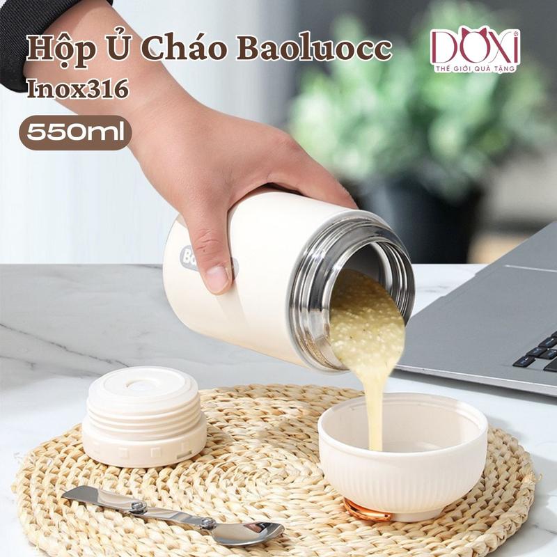 Doxi Hộp Ủ Cháo Baoluocc Inox 316 550ml Giữ Nhiệt 7-12H Tặng Muỗng Gấp Gọn An Toàn Thực Phẩm Không Gỉ Không Mùi Hộp Đựng Cơm Tiện Lợi