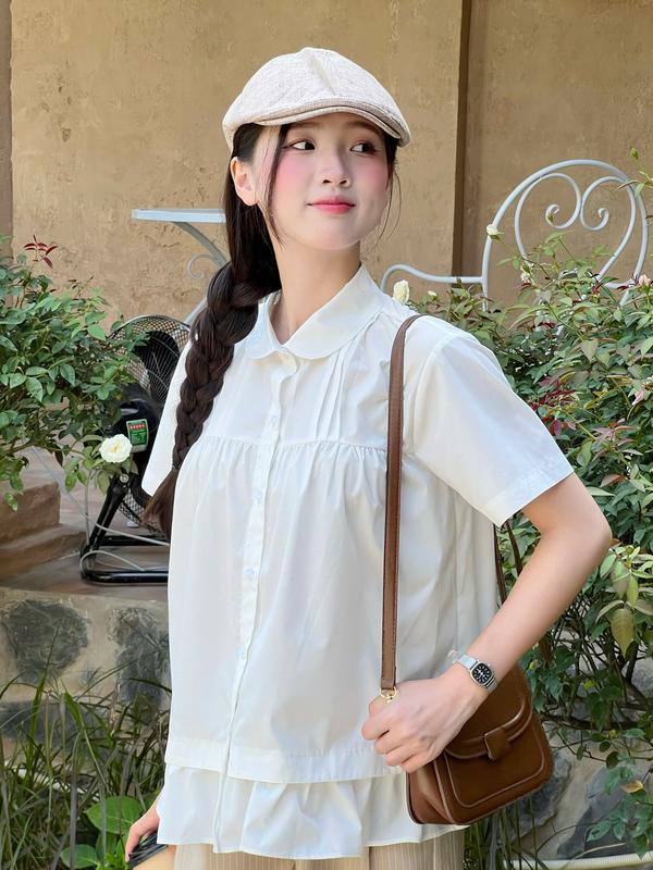 Áo sơ mi babydoll chất vải thô nến Miho House