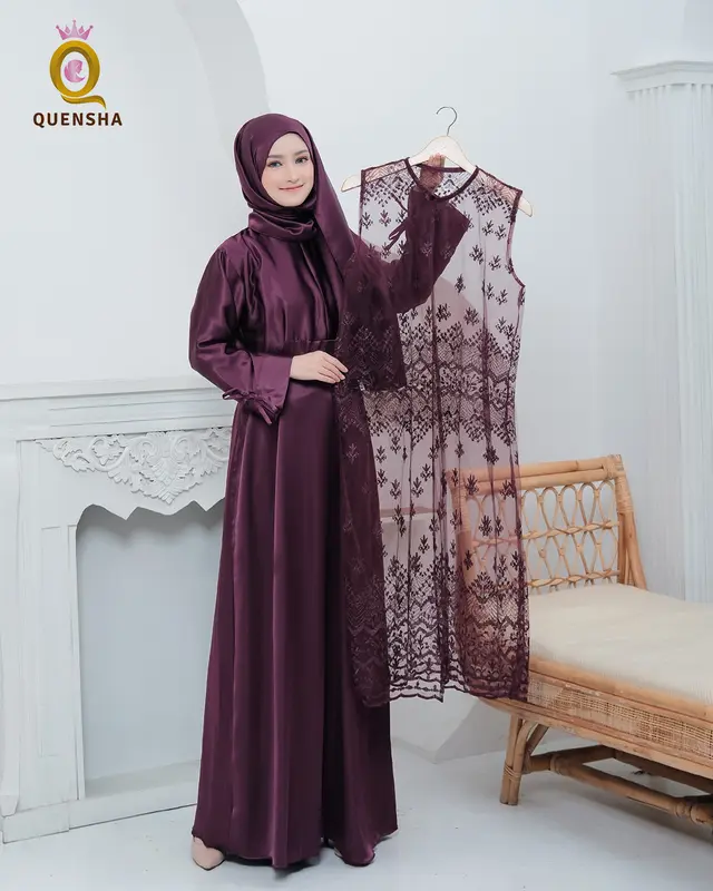 Baju Kondangan Simple Elegan Set Outer Brukat Burgundy Premium Raissa Burgundy Dress Pesta Mewah Murah Gamis Kondangan Coklat Mahogany Set Kerudung 0