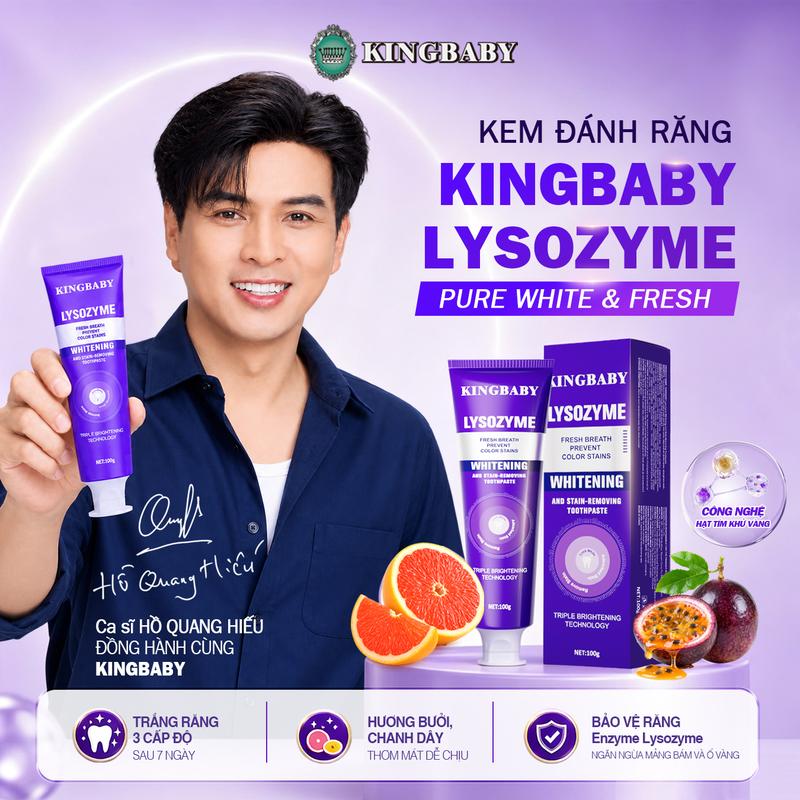 Kem Đánh Răng KINGBABY Lysozyme Hương Bưởi Mix Chanh Dây, Trắng Sáng Răng, Giảm Ố Vàng, Khử Hôi Miệng, Thơm Mát Hơi Thở 12H, Giảm Ê Buốt, Chăm Sóc Nướu, 100g