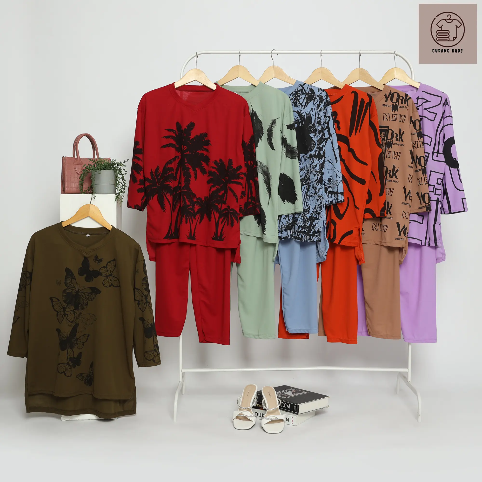 OVERSIZE FULL PRINT Santai Crepe Panjang Wanita Dewasa Motif POHON KELAPA model terbaru Muslim