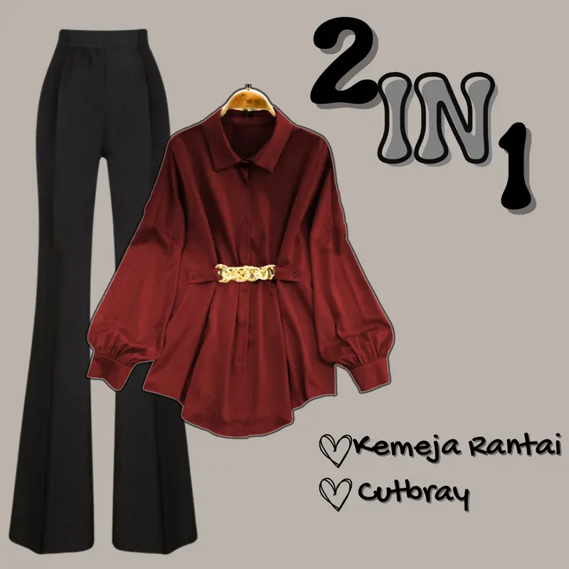 Oneset Wanita Kekinian Oneset Korean style 3in1(Blouse+Cutbray+Hijab)074 1