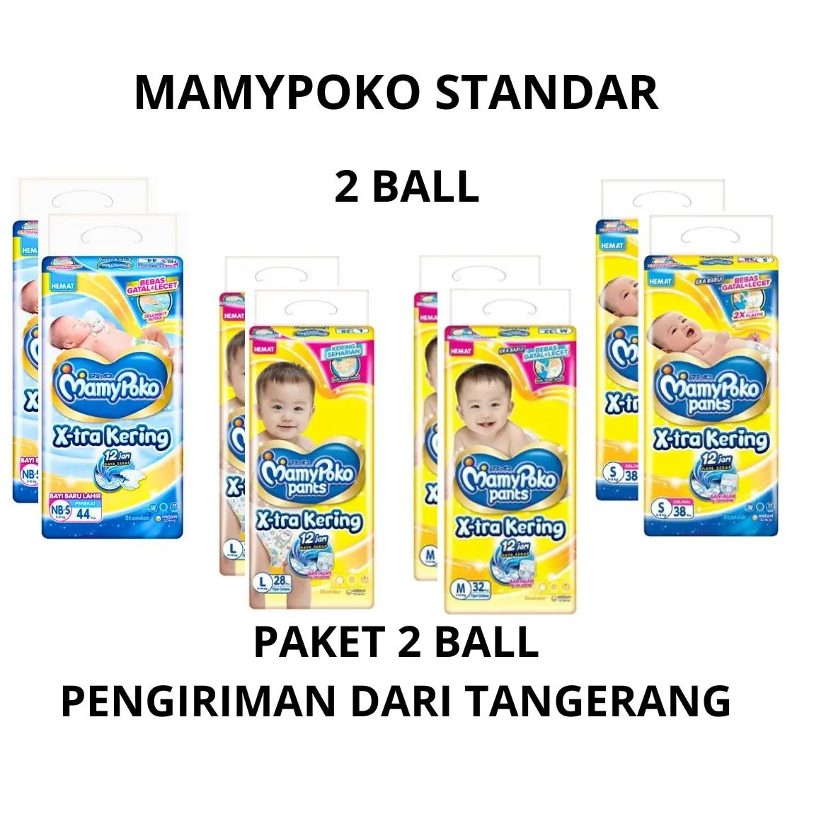 ( PAKET 2 BALL ) MamyPoko Pants X-tra Kering 12jam L28, S38, M32, NB-S44 Harga Lebih Hemat
