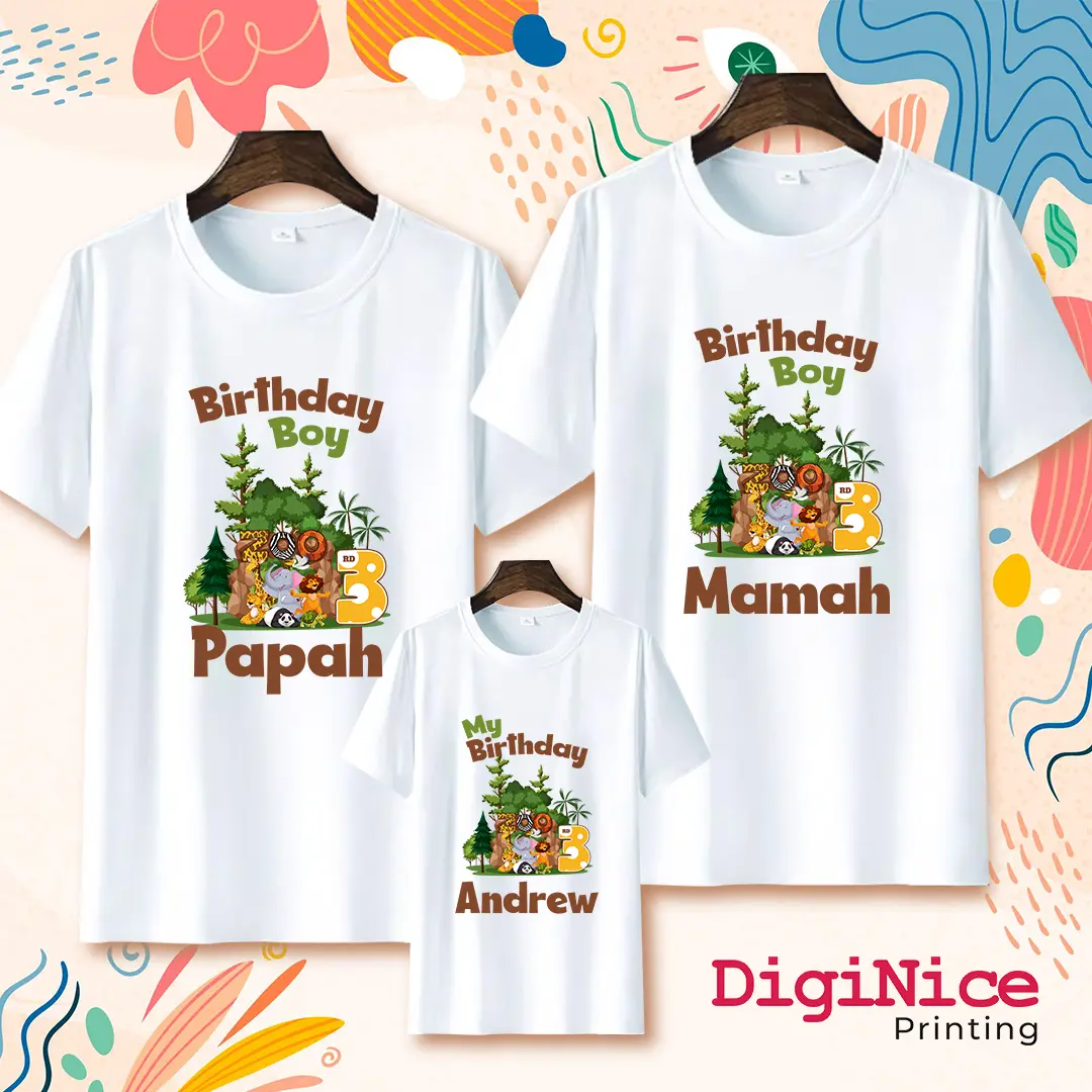 Baju Kaos Custom Couple Birthday Ulang Tahun Keluarga Family Tema Zoo Pasangan Katun