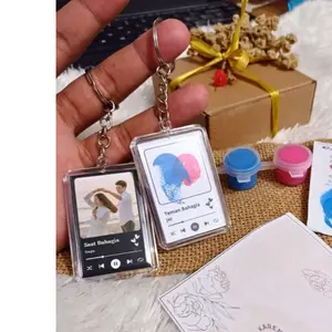 Cat Biru x Ping KEYCHAIN SIDIK JARI Gantungan Kunci Spotify Akrilik 6mm Custom Foto Lagu Nama Unik Elegan