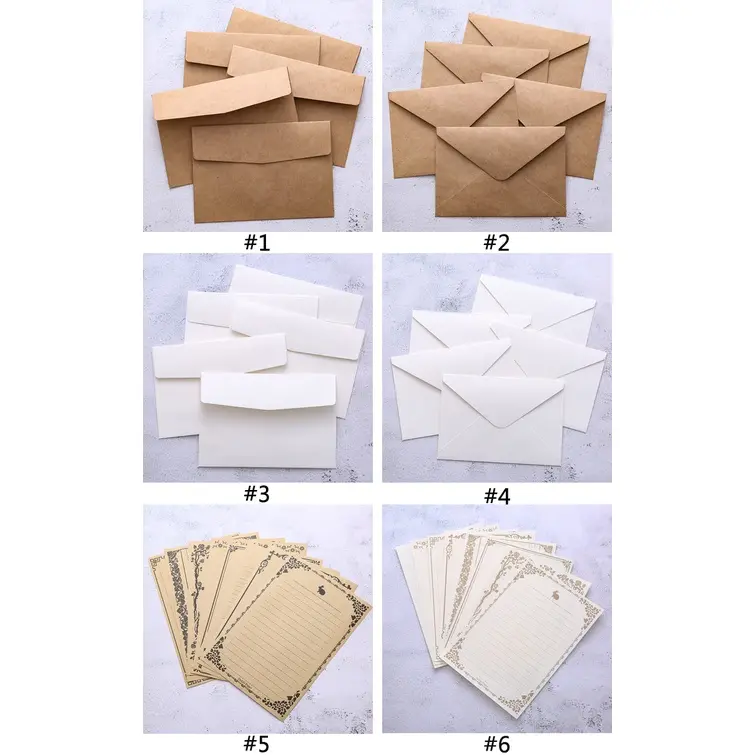 Bộ Giấy Thư Nghệ Thuật Cổ Điển Hàn Quốc, 8 Chiếc, Bìa Cứng Màu Trắng Và Phong Bì Kraft, Hàng Có Sẵn 3