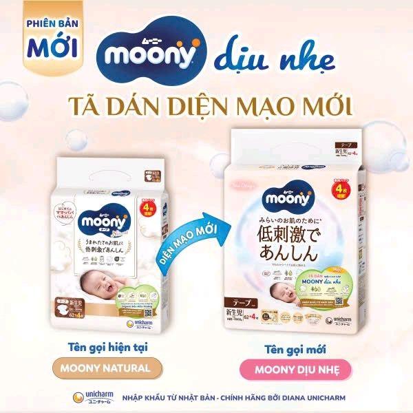 Bỉm cho bé Moony trắng (Moony Natural) siêu cao cấp tã dán NB62/S58/M46/L38, tã quần M46/L36/Xl32. Voi