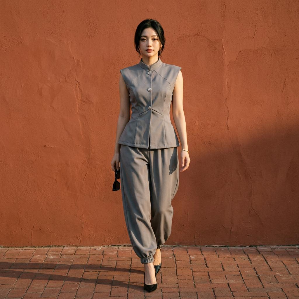 VALERIE SET Wanita Sleeveless Cotton Twill