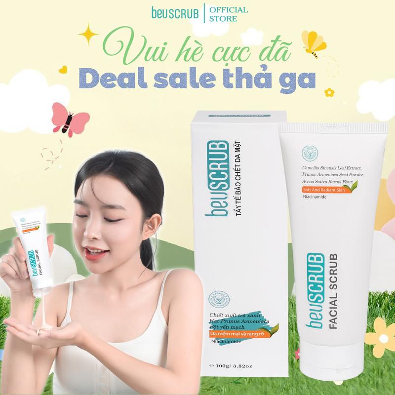 BEUSCRUB Tẩy Tế Bào Chết Cho Da Mặt 100g - Skincare Làm Đẹp Da Nữ , Hỗ Trợ Làm Sạch Da, Dưỡng Ẩm Dịu Nhẹ, Giúp Da Mịn Màng và Tươi Sáng Skincare Cho Da khô nhạy cảm kem - TDC001