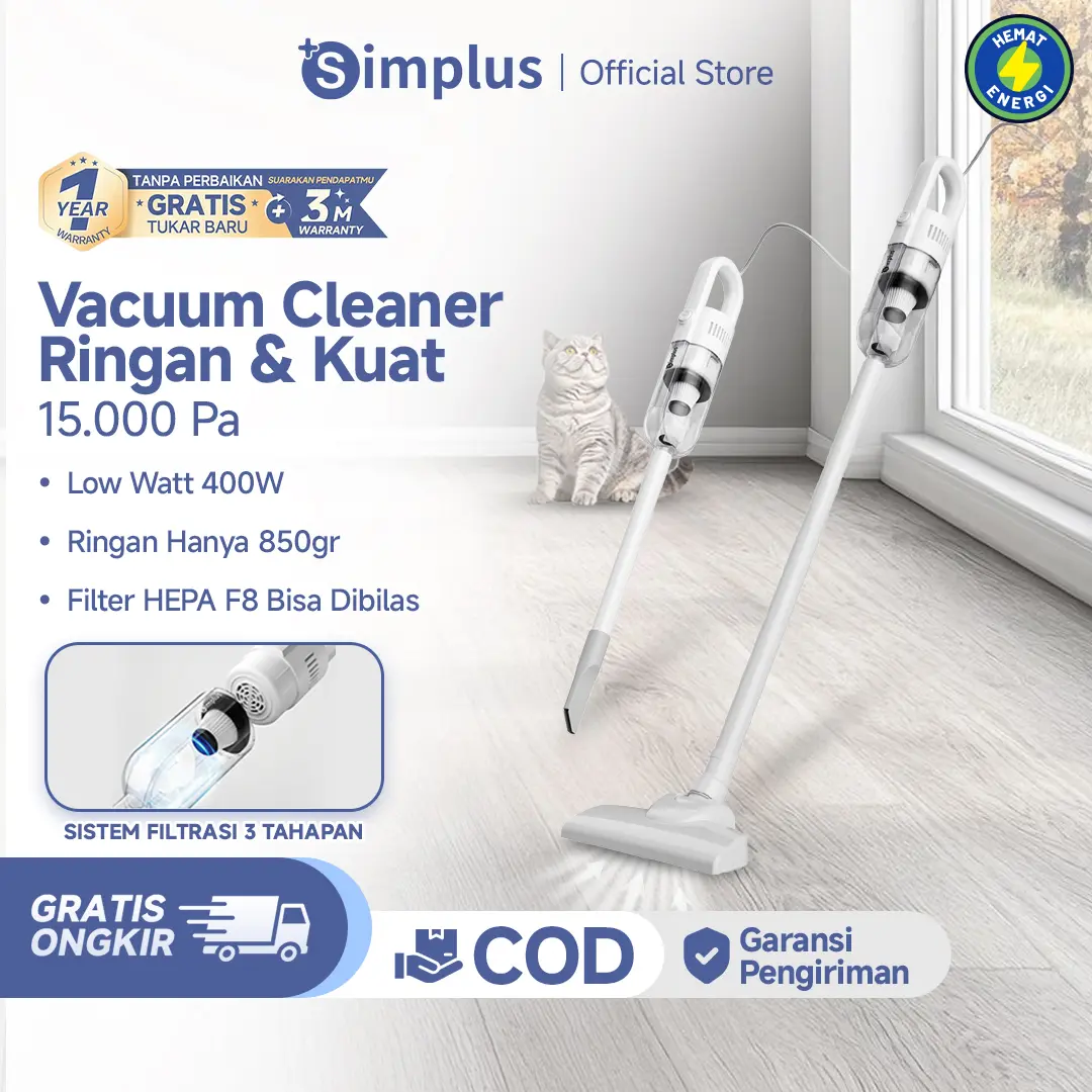 【NEW!】Simplus Vacuum Cleaner Kabel Genggam Hisapan Kuat 15000Pa Daya 400W Penyedot Debu Kebisingan Rendah XCQH002-1